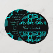 Points turquoises gris noir doux invitations 16 ce (Devant / Derrière)