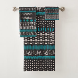 Points Turquoises noirs Zigzags Motif