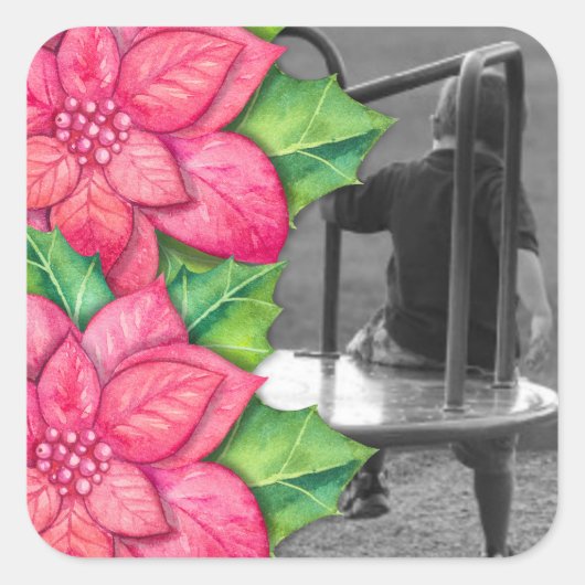 Pointsettia Kerst Foto Sticker (Voorkant)