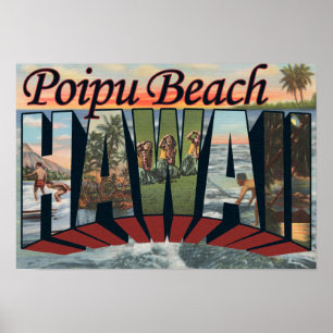 Poipu Beach, Hawaii - grote letterscènes Poster