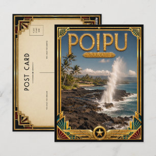 Poipu Hawaii Vintage Art Deco Gouden Tijdperk Briefkaart