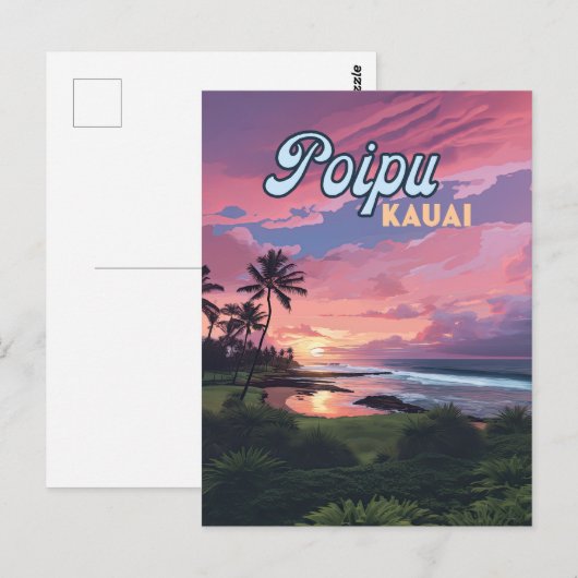 Poipu Kauai Hawaii Beach Palmbomen Retro Briefkaart (Voorkant / Achterkant)