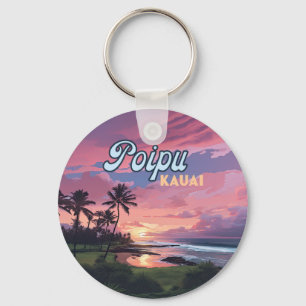 Poipu Kauai Hawaii Beach Palmbomen Retro Sleutelhanger
