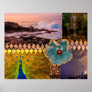 Poipu Sunrise, Kauai Hawaiian Collage Poster