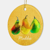 Poire aquarelle vert fruit céramique ornement (Gauche)