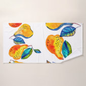Poires aquarelle peintes à la main dans une bordur (Serviette de bain)