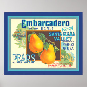 Poires Vintage Fruit Crate Art Poster de cuisine