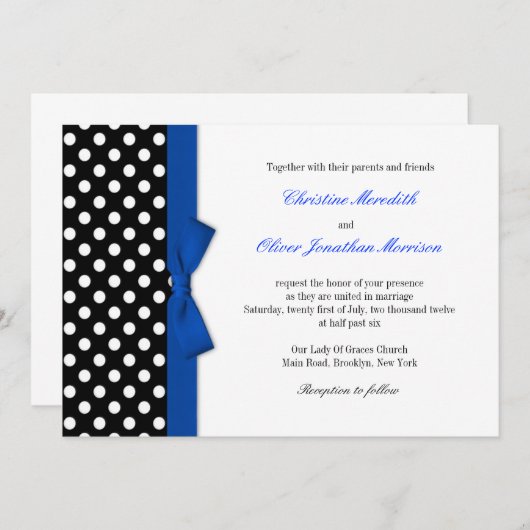Pois avec Faire-part de mariage Bleu Bow (Devant / Derrière)
