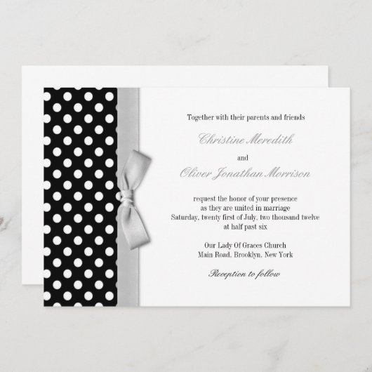 Pois avec Faire-part de mariage Gris Bow (Devant / Derrière)
