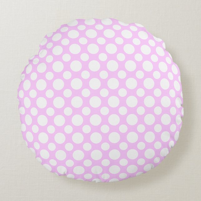 Pois blancs sur Coussin rond rose (Devant)