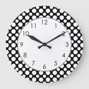 Pois blancs sur noir avec horloge en nombre