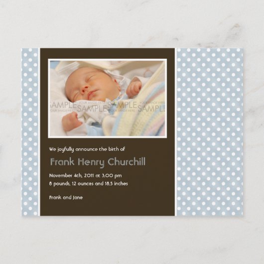 Pois Bleu/Brown ・ Faire-part bébé (Devant)