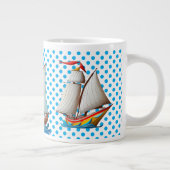 Pois Bleus Avec Bateaux À Voiles Géant Café Mug (Droite)