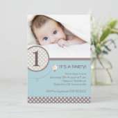 Pois Blue Kids Photo Invitation d'anniversaire (Debout devant)