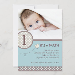 Pois Blue Kids Photo Invitation d'anniversaire