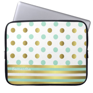 Pois chic et sac d'ordinateur portable de rayures