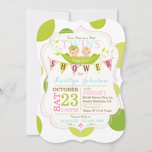 Pois dans un Baby shower Jumeaux Pod Invitation (Devant)