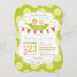 Pois dans un Baby shower Jumeaux Pod Invitation