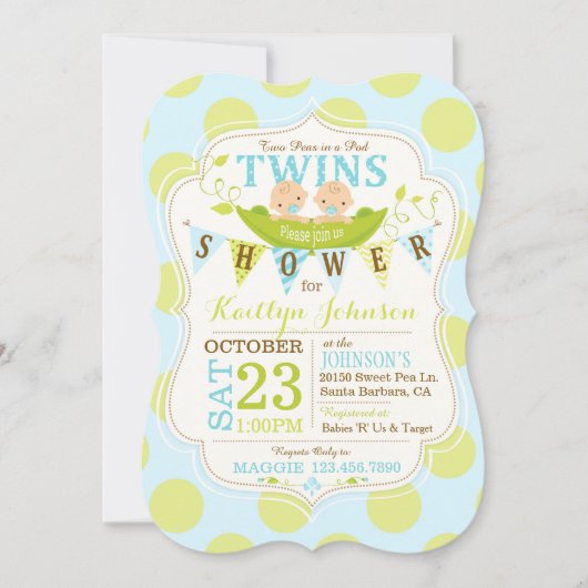 Pois dans un Baby shower Jumeaux Pod Invitation (Devant)