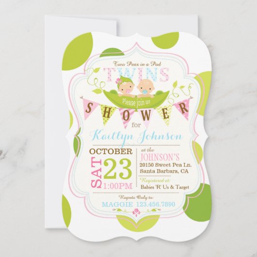 Pois dans un Baby shower Jumeaux Pod Invitation (Devant)