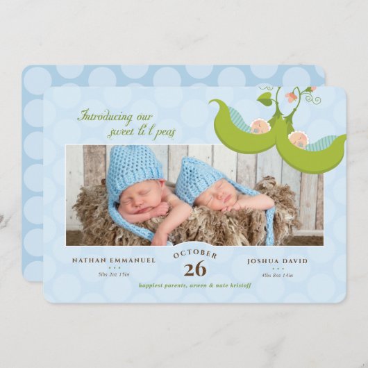 Pois dans un Pod Twin Boys 1 Pic Faire-part de nai (Devant / Derrière)