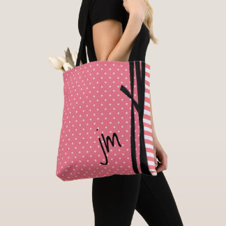 Pois de corail et rayures Sac fourre-tout monogram