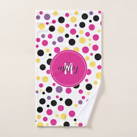 Pois de Monogramme rose chaud (Serviette à main)