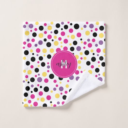 Pois de Monogramme rose chaud (Gant de toilette)