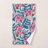 Pois doux et bourdons, rose et bleu (Serviette à main)