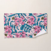 Pois doux et bourdons, rose et bleu (Serviette à main)