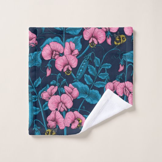 Pois doux et bourdons, rose et bleu (Gant de toilette)