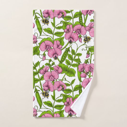 Pois doux et bourdons, rose, vert et blanc (Serviette à main)