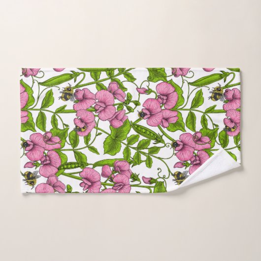 Pois doux et bourdons, rose, vert et blanc (Serviette à main)