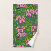 Pois doux et bourdons, vert et rose (Serviette à main)
