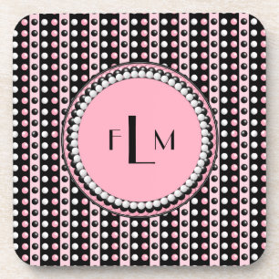 Pois en bandes Dessous de verre de monogrammes