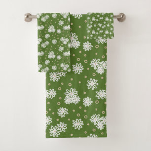 Pois et marguerites - Blanc, Sable et Palm Green