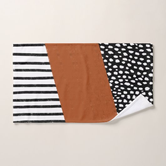 pois et rayures (noir/blanc/orange brûlé) (Serviette à main)