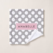 Pois gris, Motif Pointe Polka, Votre Nom (Gant de toilette)