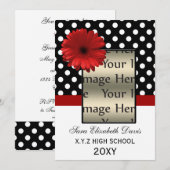 pois marguerite rouge Graduation photo Invitations (Devant / Derrière)