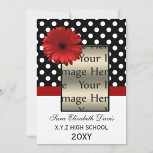 pois marguerite rouge Graduation photo Invitations