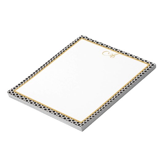 Pois noir blanc or point Monogramme Nom Bloc-notes (Tourné)