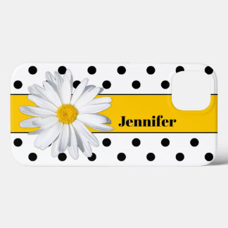 Pois noirs et blancs, coque iphone de marguerite