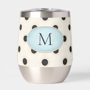 Pois noirs sur ivoire Monogrammed (bleu pâle)