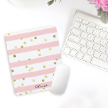 Pois or mignon rose avec nom<br><div class="desc">Un design mignon poupée en rayures roses et blanches avec des pois dorés éparpillés, ce design a un modèle texte à personnaliser avec votre nom ou autre texte désiré. Idéal pour retourner à l'école, à la maison ou au bureau.</div>