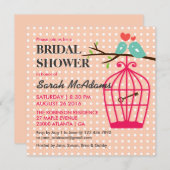 Pois rose doux Invitation oiseaux Lovebird (Devant / Derrière)