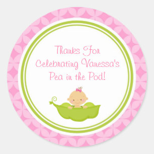 Pois rose et dans les autocollants de baby shower