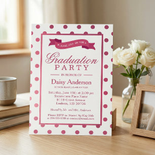 Pois rose Invitation du Graduation Party