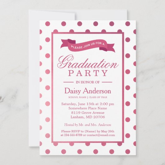 Pois rose Invitation du Graduation Party (Devant)