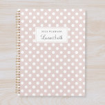 Pois rose moderne<br><div class="desc">Carnet de planificateur personnalisé avec pois blancs sur couleur rose poussiéreux avec nom personnalisé.</div>