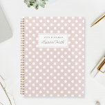 Pois rose moderne<br><div class="desc">Carnet de planificateur personnalisé avec pois blancs sur couleur rose poussiéreux avec nom personnalisé.</div>